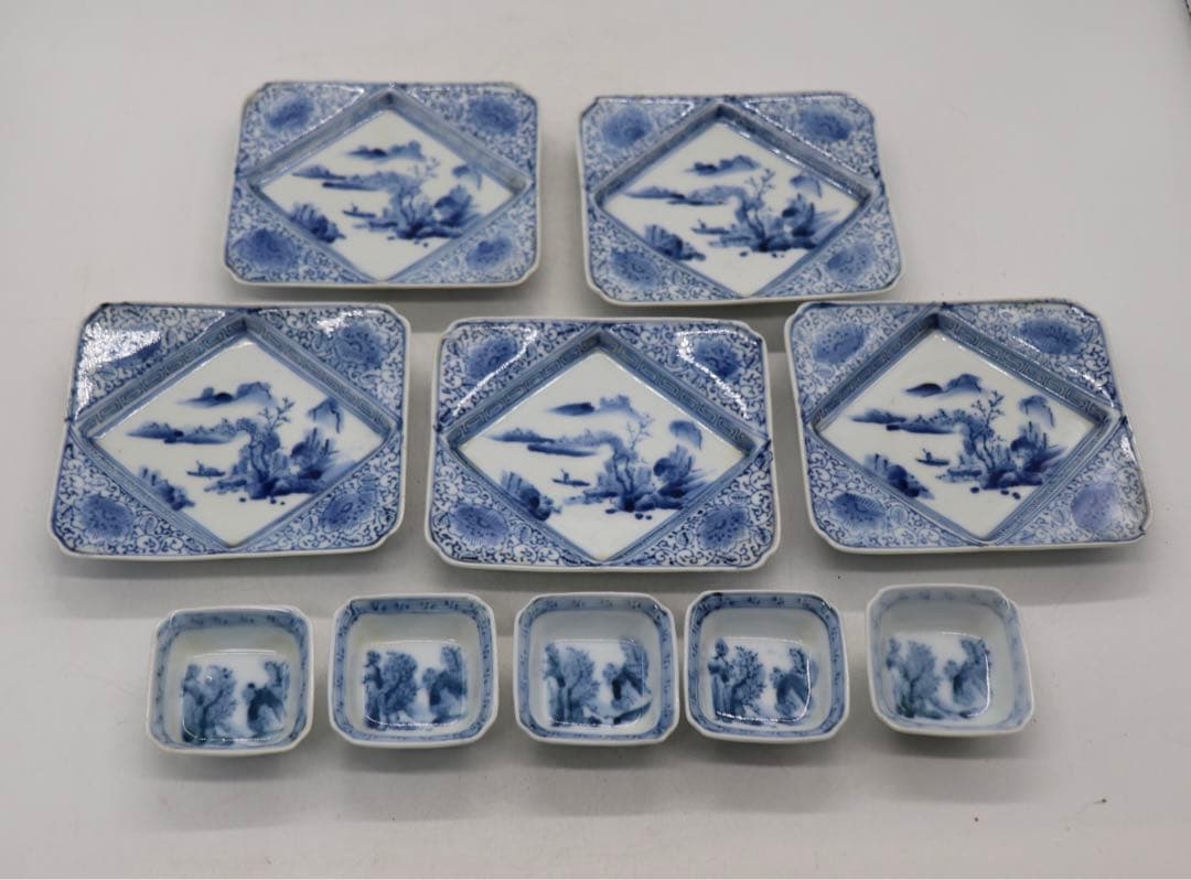 時代　伊万里　染付　寿司皿&豆皿10点セット　送料込み1124