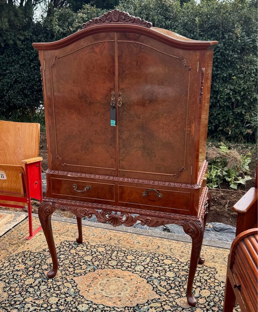 英国アンティーク カクテルキャビネット 1930年代 ウォルナット材 未使用保管