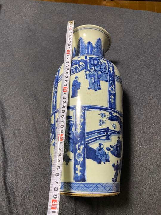 中国古美術 染付け　大清康煕年製　青花人物花瓶 39cm