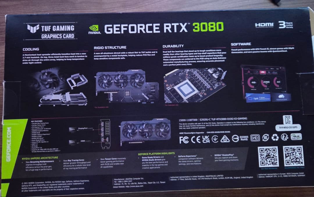 グラフィックボード・グラボ・ビデオカード ASUS TUF Gaming GeForce RTX 3080 10GB