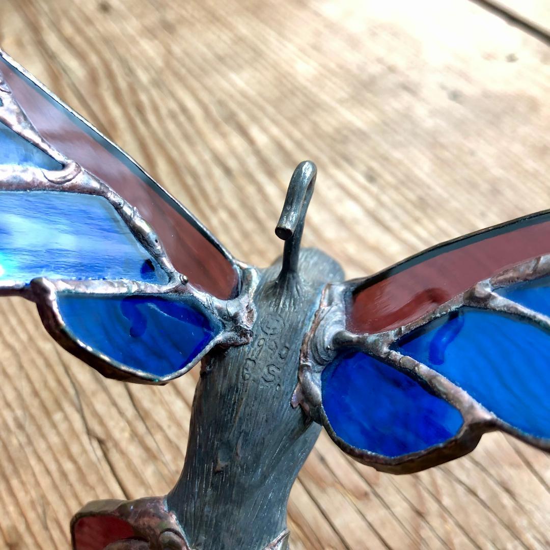 ヴィンテージ　ハチドリ　ハミングバード　アメリカ製　ステンドグラス　モビール　青