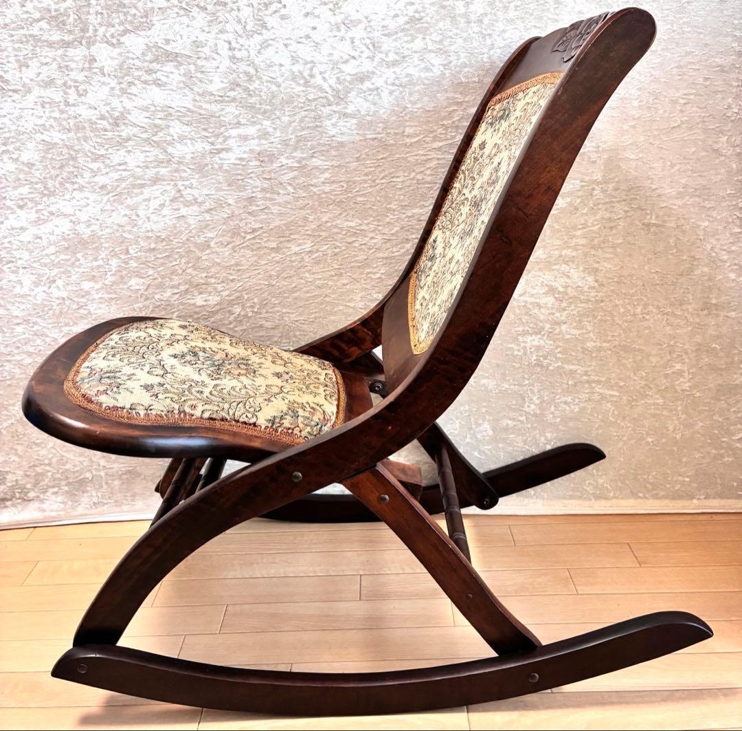 アンティーク ゴブラン織 ロッキングチェア ロココ調 折り畳み椅子 【送料込】