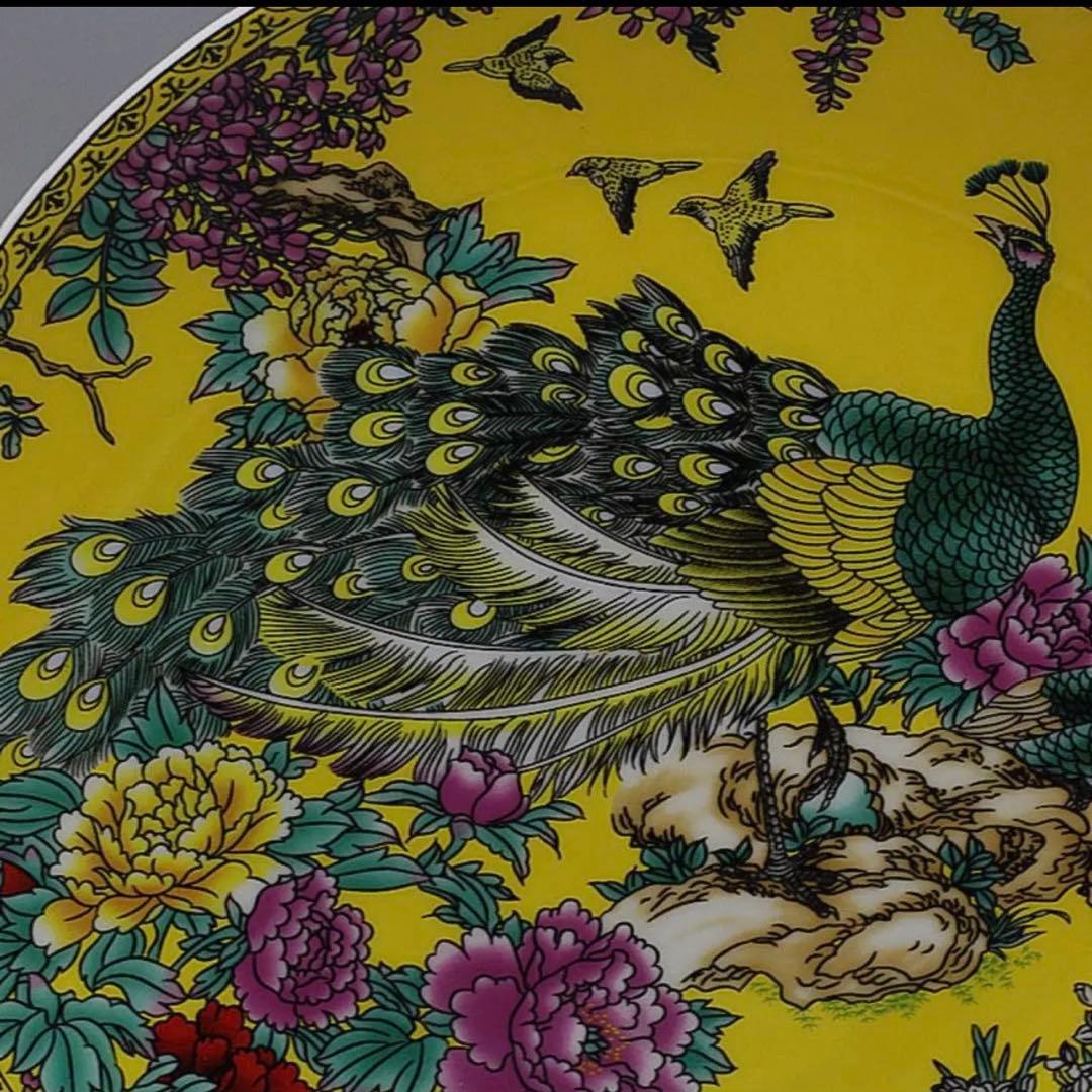 中国骨董　大清王朝　景徳鎮製宮廷御用達富貴図大皿　皿立て付き　縁起物