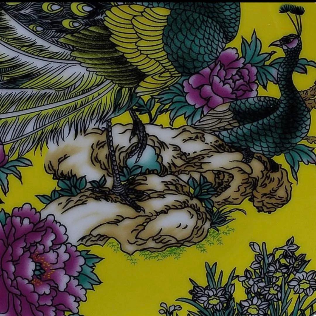 中国骨董　大清王朝　景徳鎮製宮廷御用達富貴図大皿　皿立て付き　縁起物