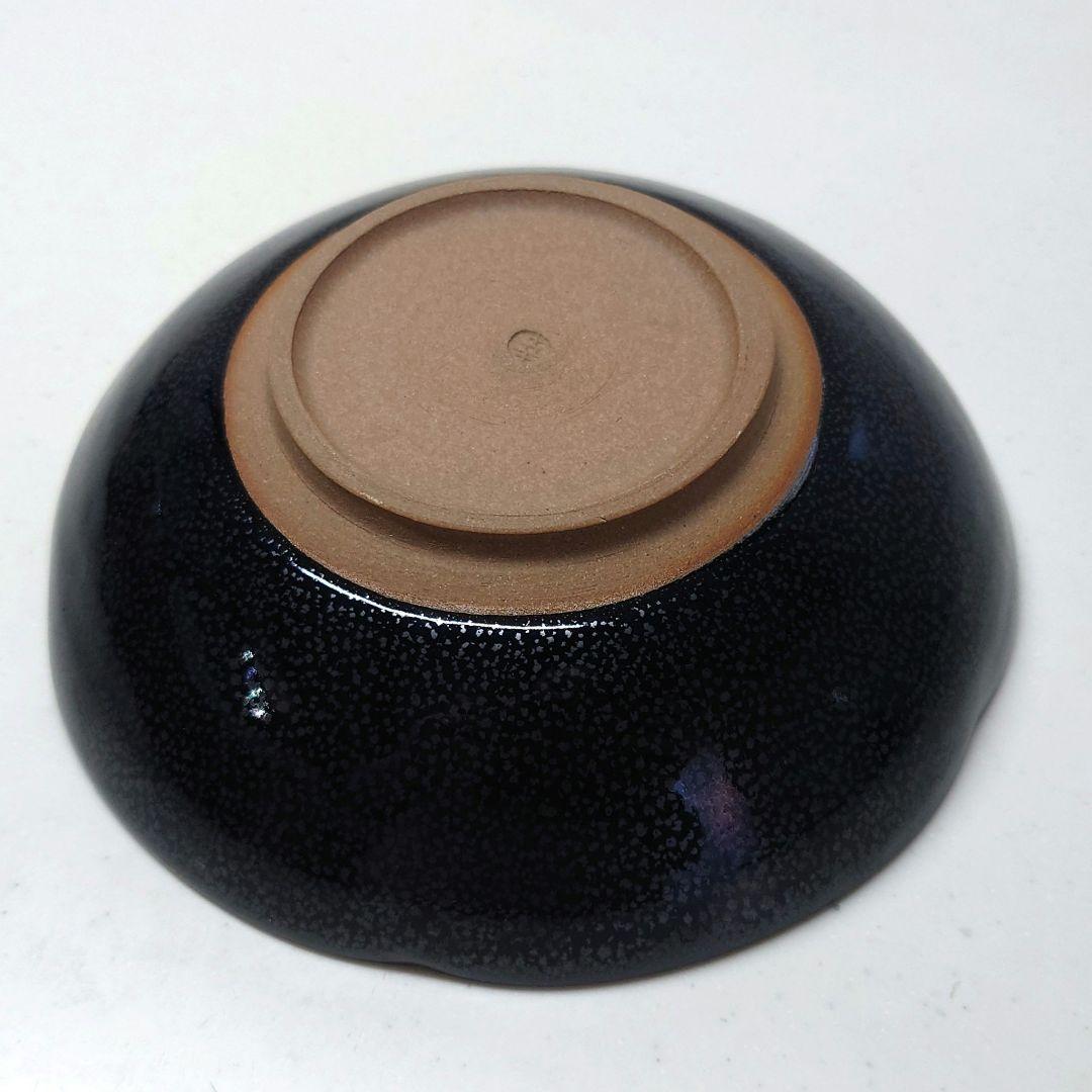 鎌田幸二　油滴翠青天目釉輪花鉢　天目　平鉢　京焼