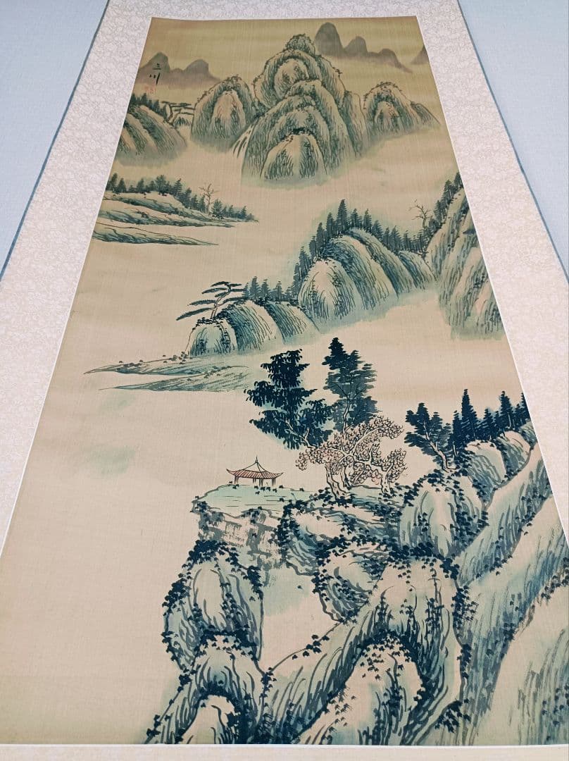美品 軸 開運 縁起物 おもてなし 絵 龍脈 山水 滝 中国 五行 風水 美術