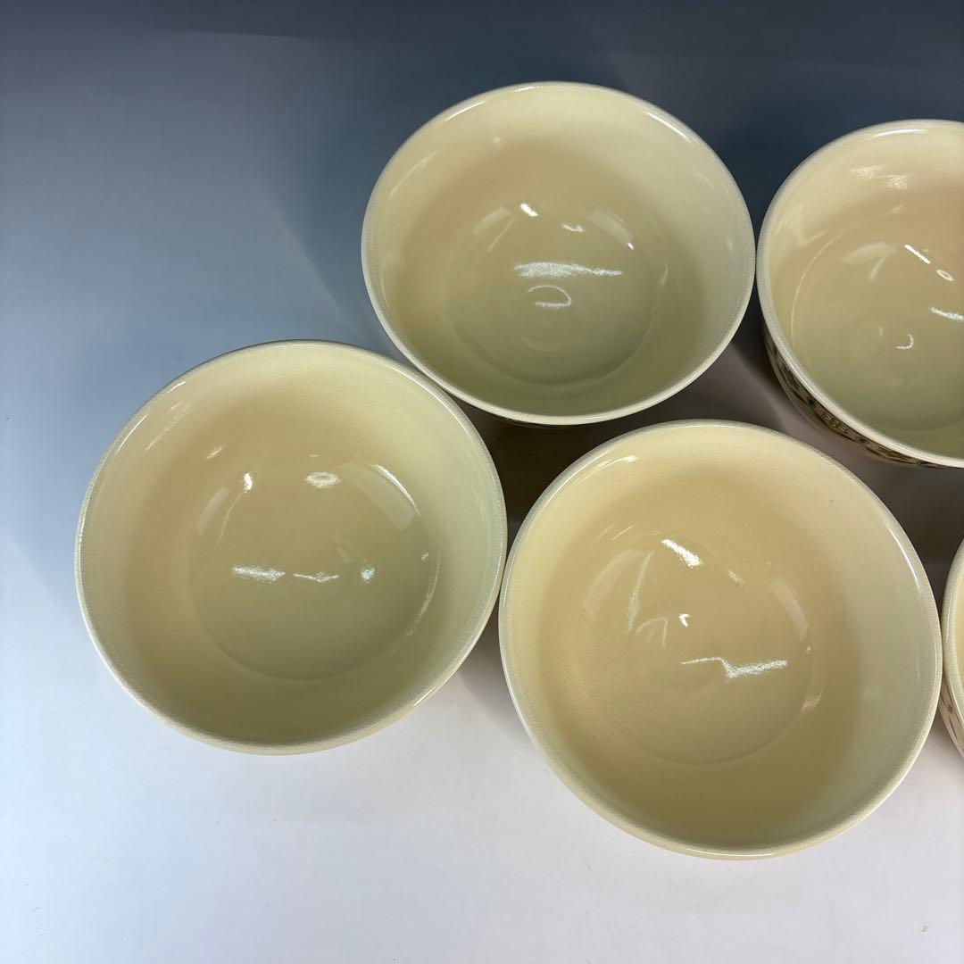 【茶道具】美品　木場紅園造　更紗形茶碗五客（共箱）★送料込★