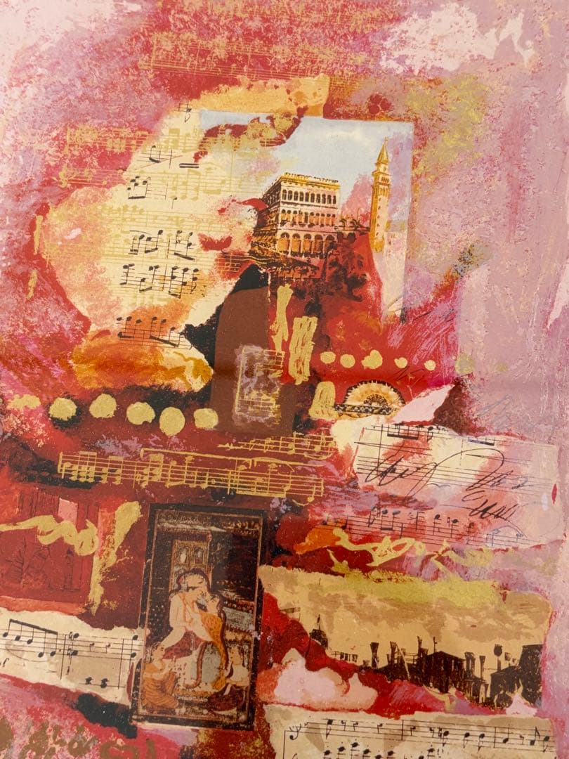 水彩画 楽譜と建物のデザイン