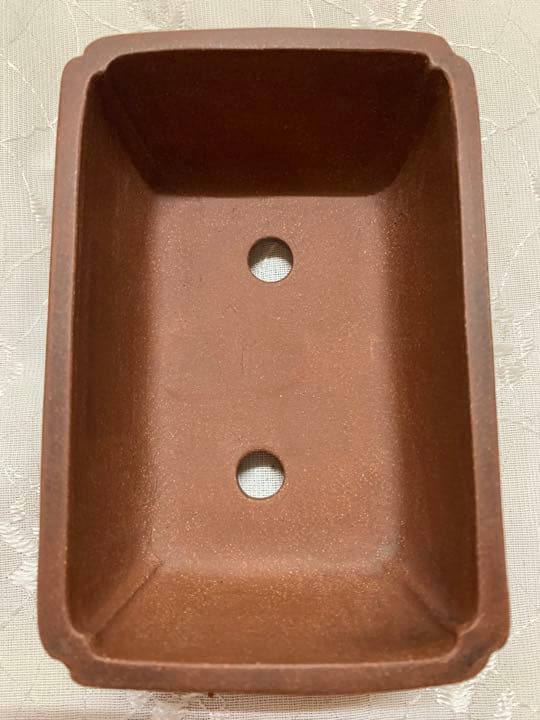 盆栽鉢　落款有り　長方　深め