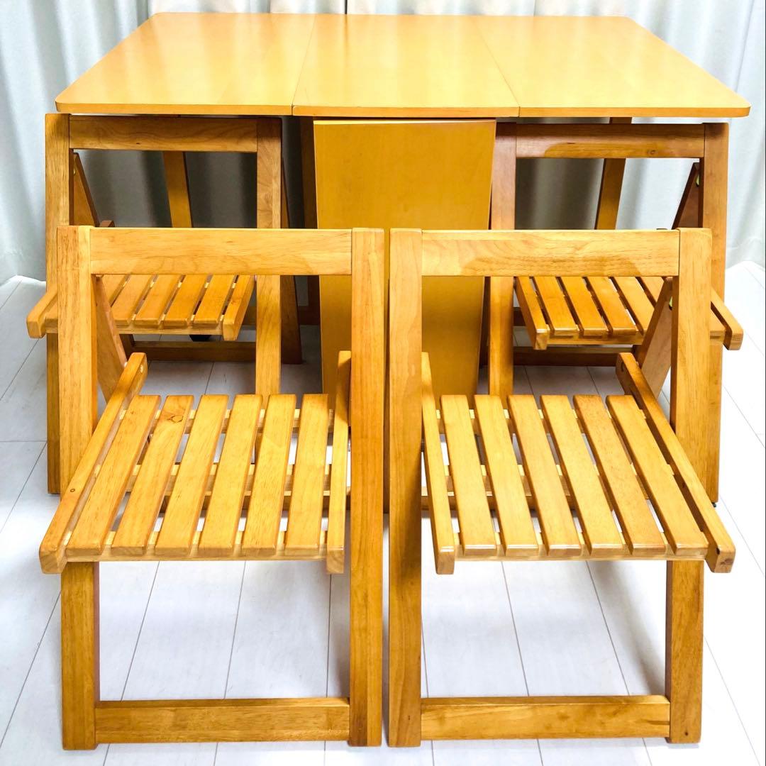 ダイニングテーブル　バタフライテーブル　折りたたみ　イス　セット