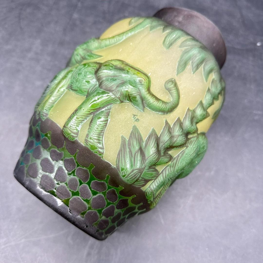 エミール　ガレ　特大　群像紋　花器　花瓶　技法スフレ　被せガラス　 高さ20