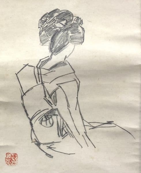 竹久夢二「女性画」美人画 素描 掛軸 紙本：大正ロマン