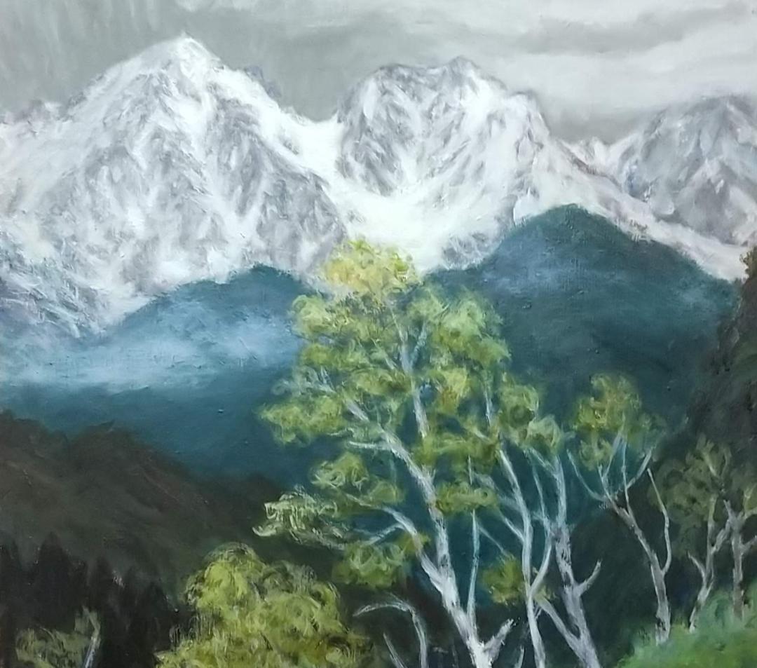 「白馬三山」1988 F15 絵画 油絵