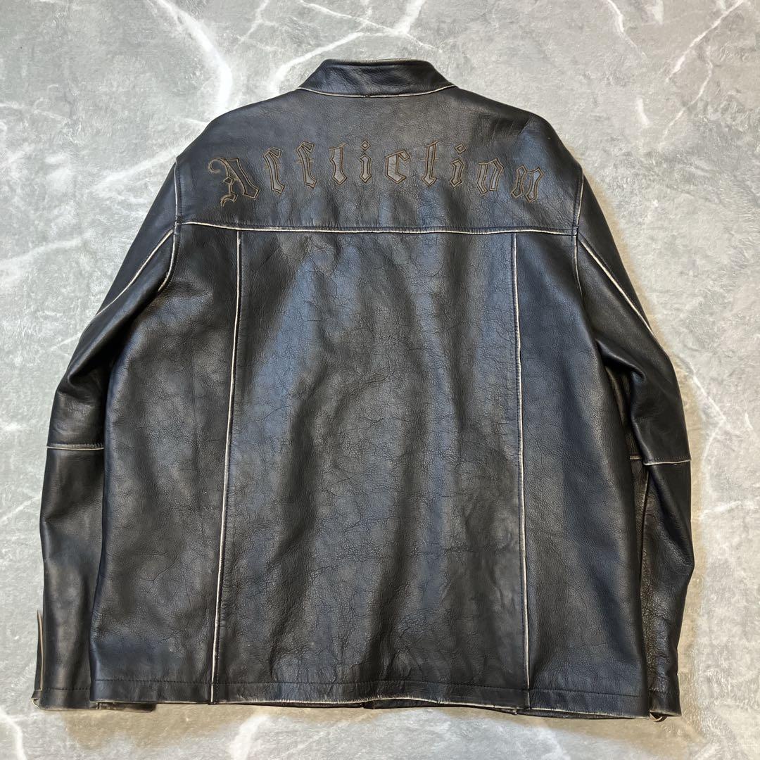 【美品】 Affliction シングルライダースジャケット スカル 刺繍 XL