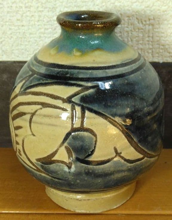 人間国宝 金城次郎 徳利 栞 共箱(本人書付) 美品 笑魚,魚紋徳 壷屋焼