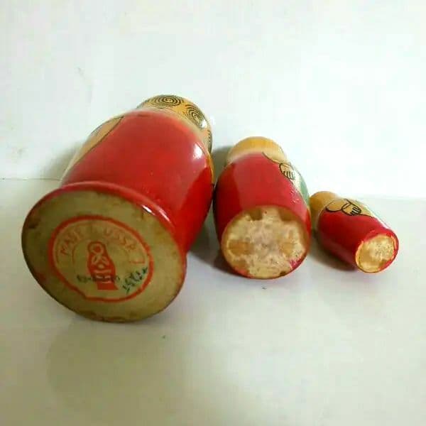 アンティーク　希少　 マトリョーシカ 3P　 USSR製ラベル付