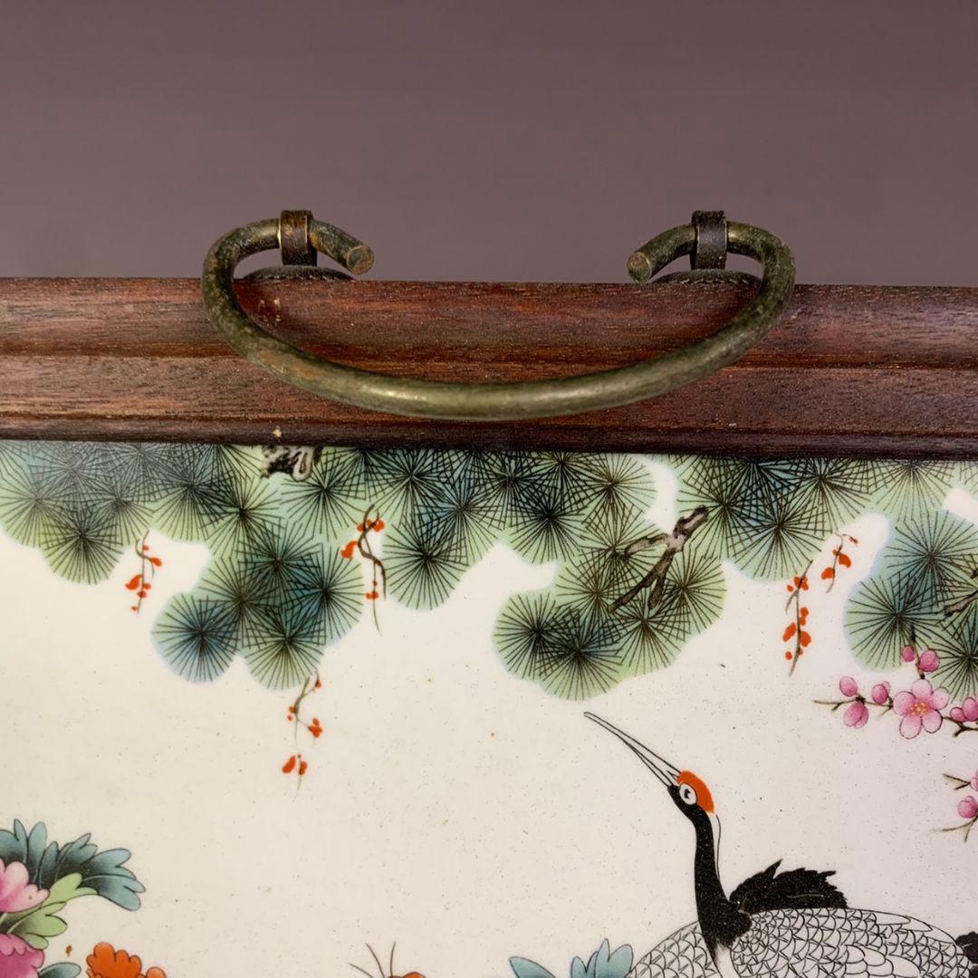 景徳鎮 粉彩六鶴同春図 陶板画 掛飾 装飾品 工芸品 美術品 置物