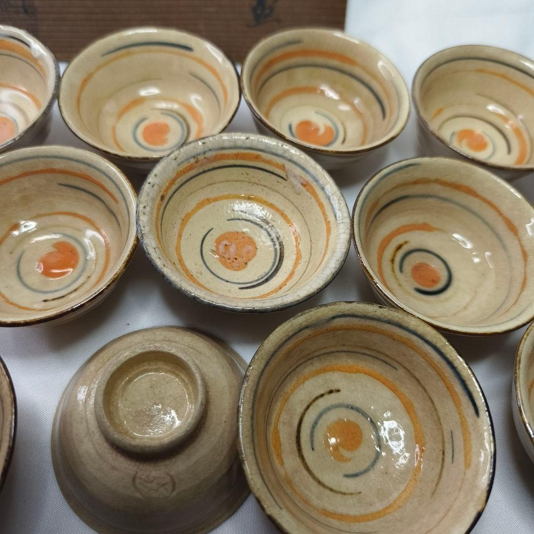 和骨董 京焼 ぐい呑み12客 共箱 手作り 在銘 中国功夫茶杯 レクター放出美品
