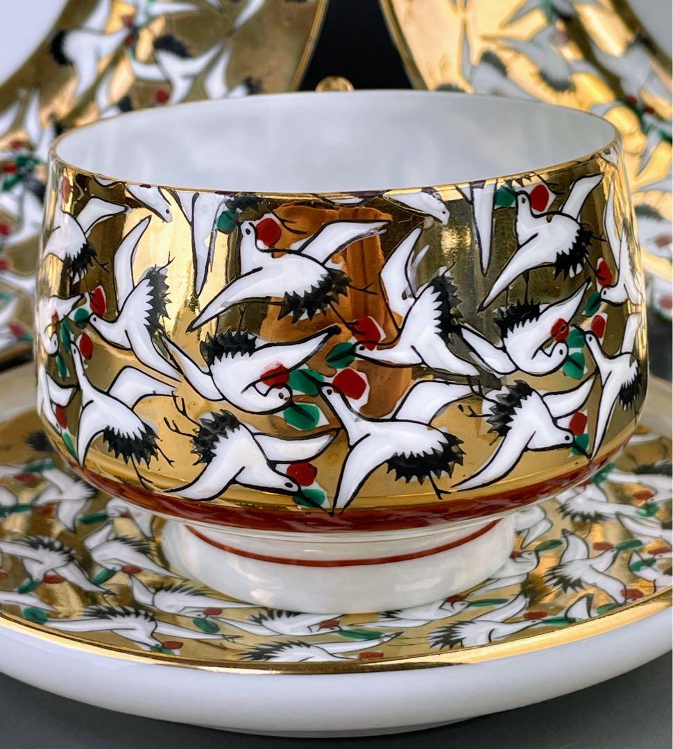 【希少】九谷焼 1000クレーン 鶴 カップ ソーサー 2プレート セット