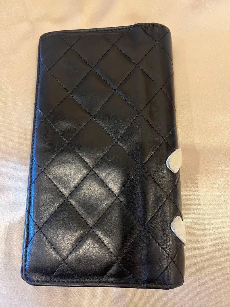 シャネル CHANEL カンボンライン 長財布 ブラックピンク 正規品リペア済み