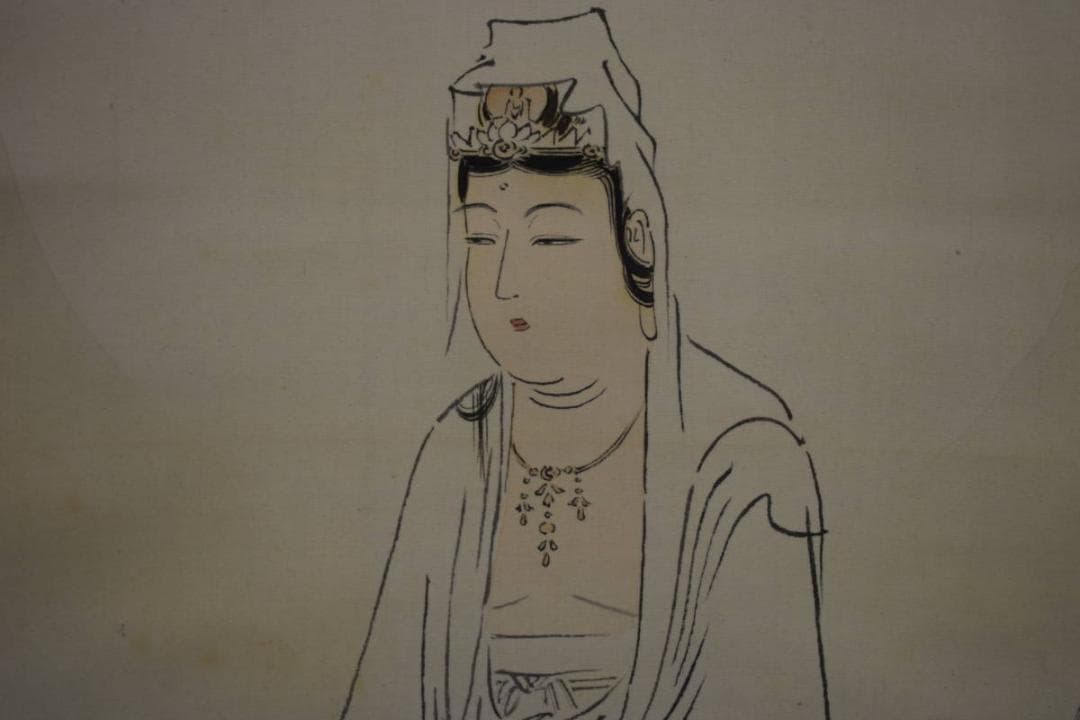 真作/山川永雅/岩上聖観音/桐共箱付/布袋屋掛軸HG-737