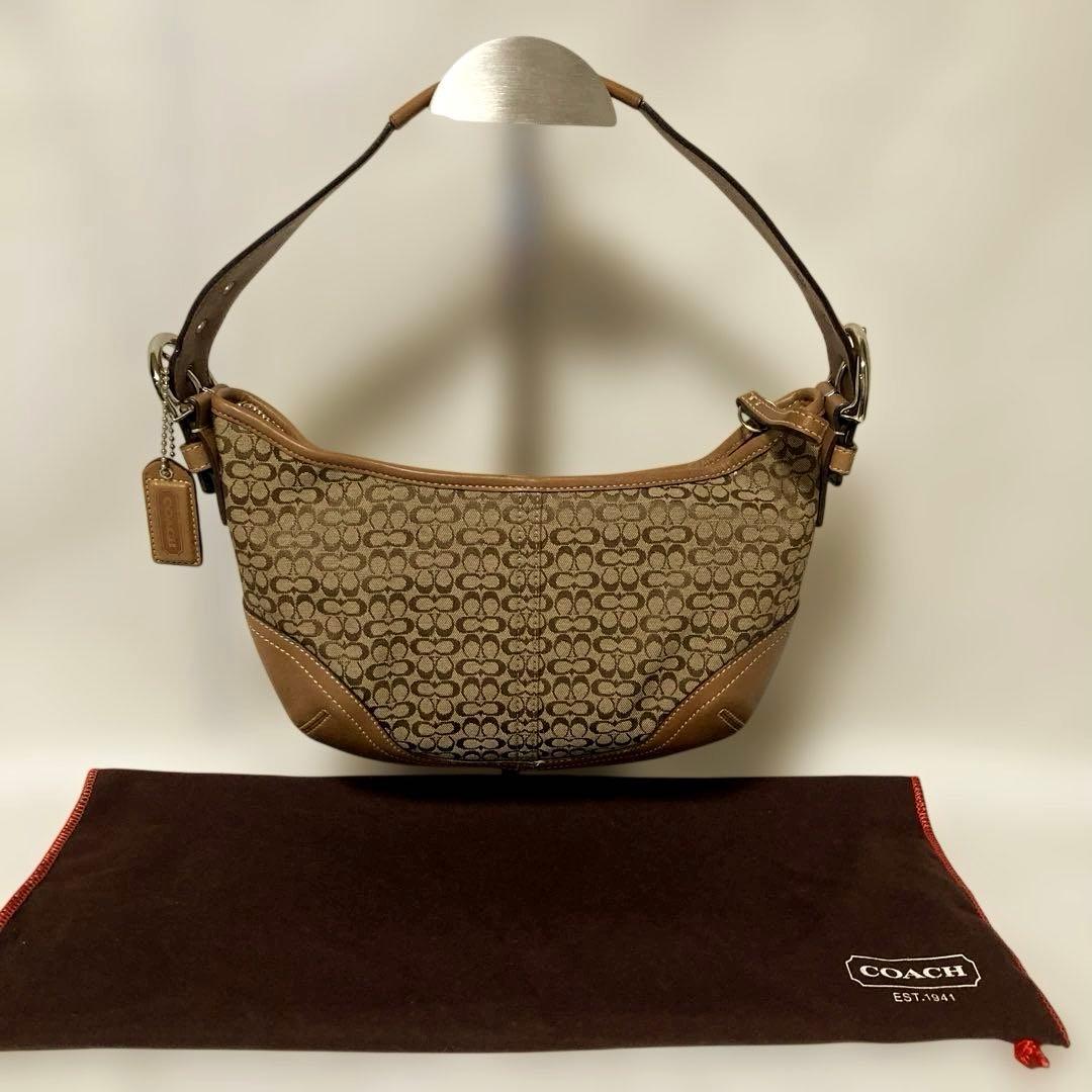 【美品】COACHミニシグネチャーホーボーワンショルダーバッグSOHO★6351