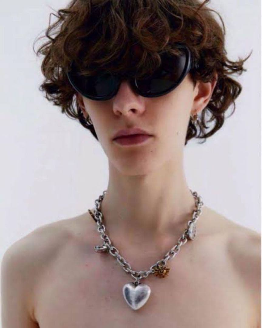 delivery 太めチェーンpunk ハート型 金属ネックレス 男女兼用
