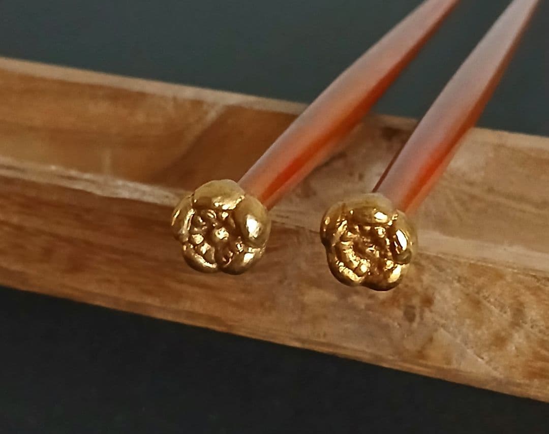 茶道具 黄銅 薫梅頭 火箸 鐵山造 岩田屋 NO730