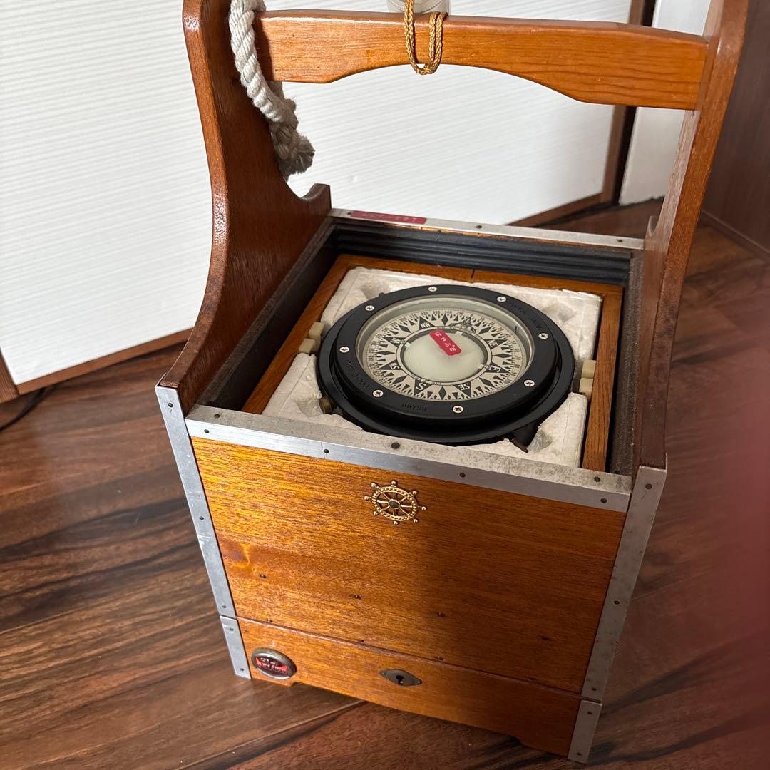 アンティーク　船舶用羅針盤　佐浦計器製作所　コンパス 木製ケース付きB-100