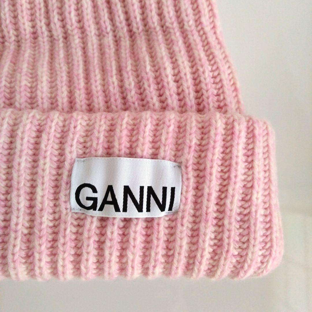 GANNI ピンク リブ編みニット帽 美品