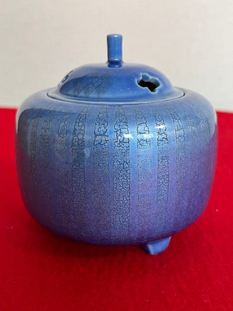 中田一於 淡青釉裏銀彩 香炉 管理N42 九谷焼 日本工芸会正会員 茶道具