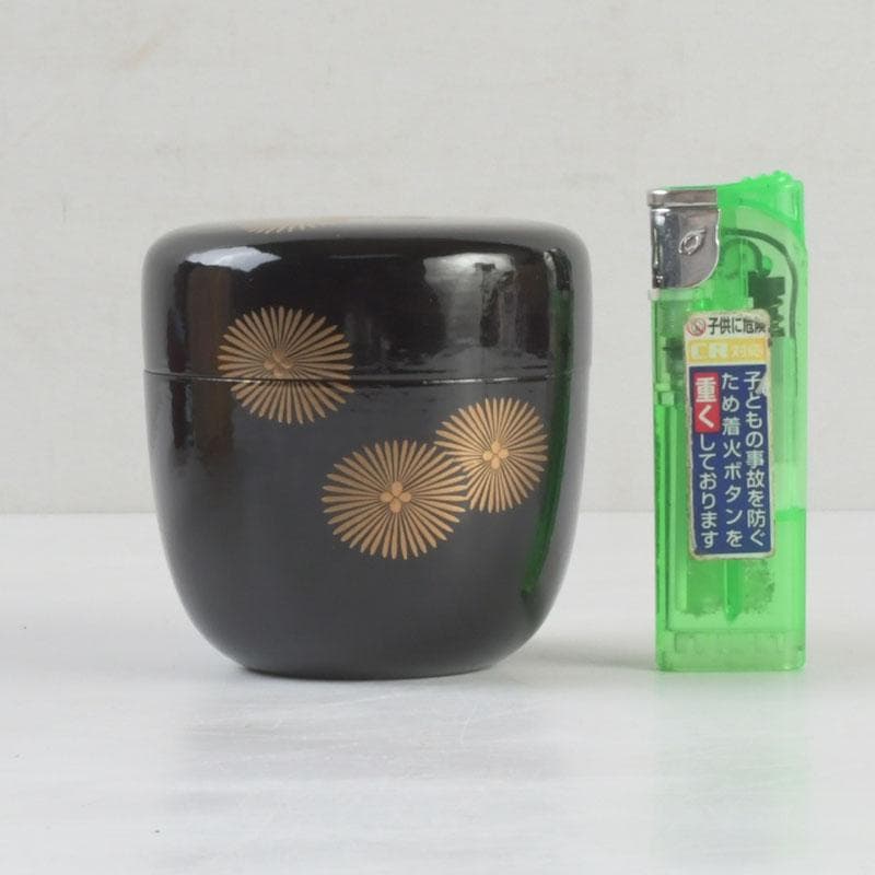 茶道具　山中塗　道場宗廣作　唐松文　一閑　大棗　仕覆付　共箱　V　9545