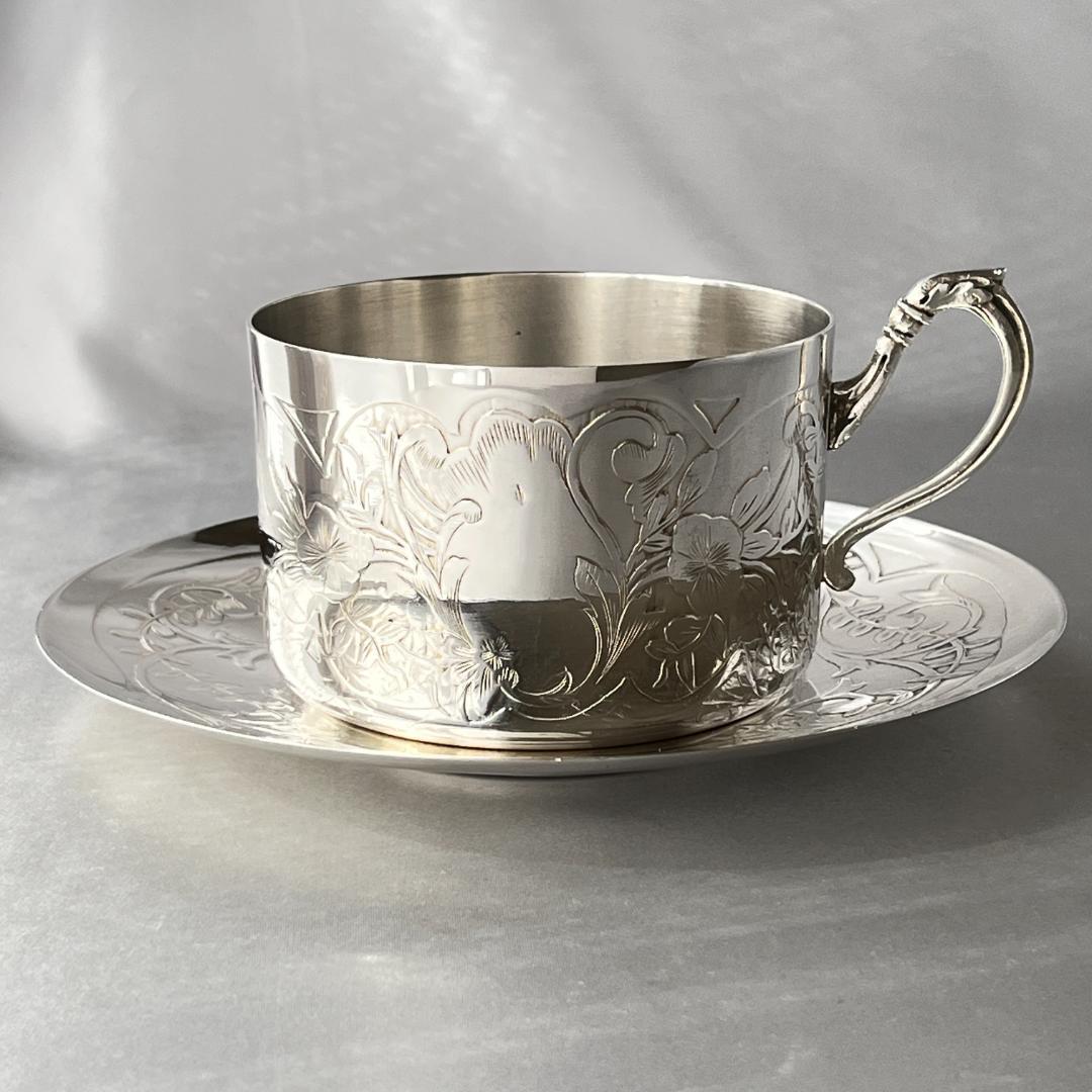 【 仏蘭西】アールヌーボー カップ＆ソーサー 【シルバープレート】