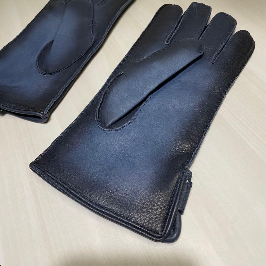 美品☆メンズ☆手袋☆ネイビー☆ブルー☆グラデーション☆シープスキン☆