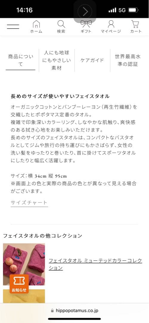 未使用Hippopotamusヒポポタマスミニバスタオルフェイスタオル2枚セット
