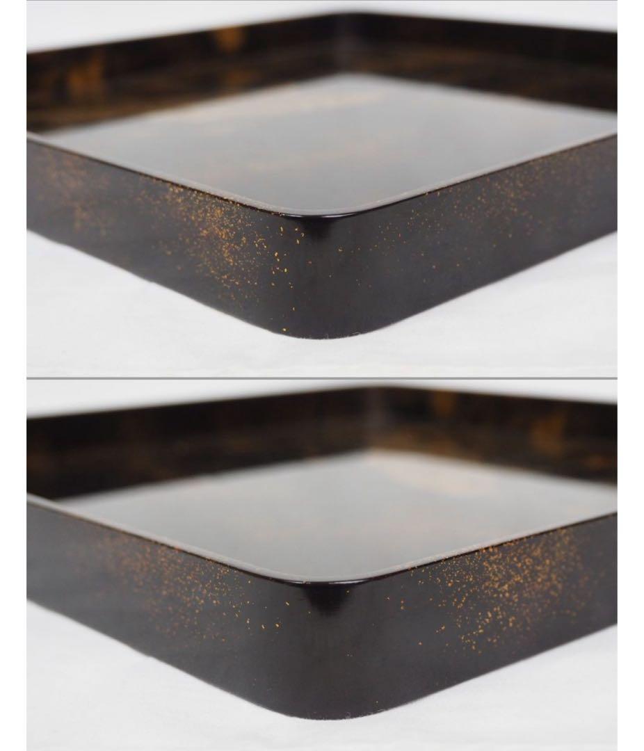 送料無料　江戸後期　蒔絵の名工７代山本春正（正徳）作　蝋色鯉画四角盆共箱本物保証