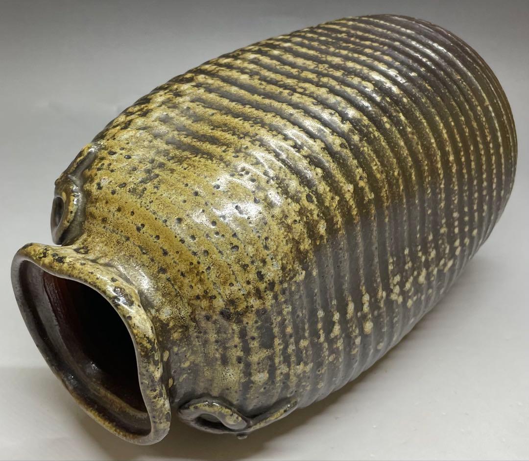 ヨシモ※プロフ必読※古備前　桂又三郎織　結文耳轆轤目ヘコミ花生　G532