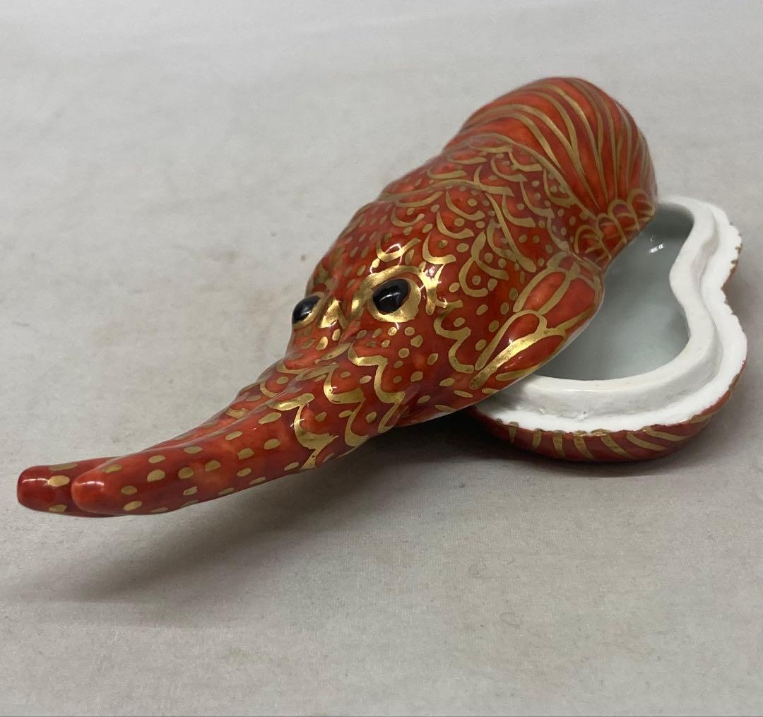 B525s「金襴手海老 香合」高野昭阿弥造　共箱　平安　茶道具　香道具