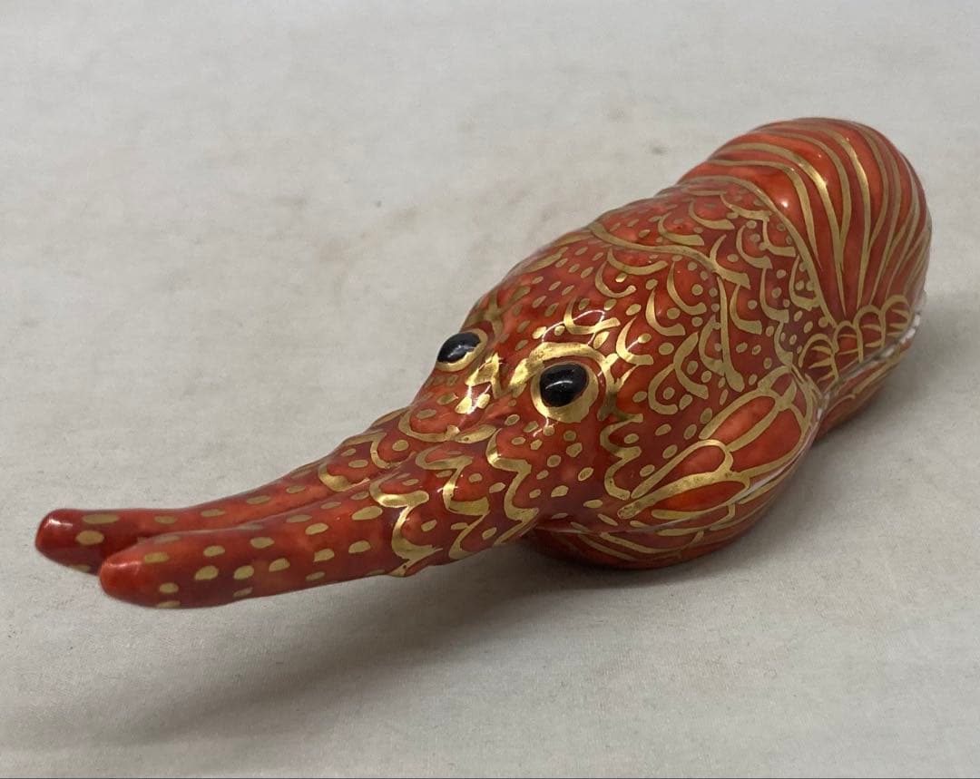 B525s「金襴手海老 香合」高野昭阿弥造　共箱　平安　茶道具　香道具