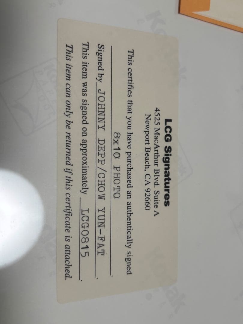 ジョニーデップ　チョウユンファ　直筆サイン　オートグラフ　パイレーツ