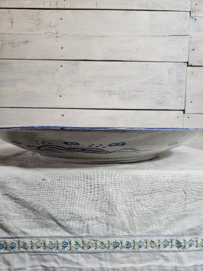 古伊万里 鯉の大皿 色絵 金欄手 鯉陽刻 登竜門図 江戸時代 尺皿 特大 立体