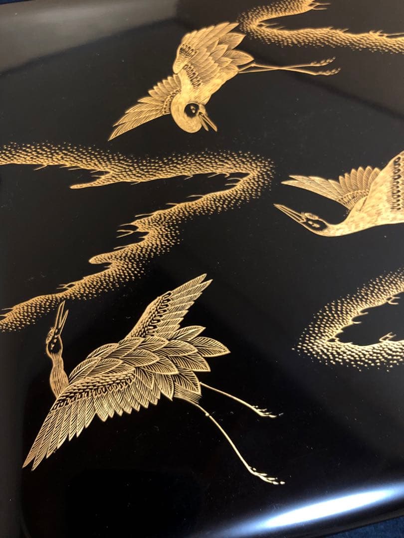 《R》輪島塗 沈金若松舞鶴 五段重 替蓋 台付 山崖松花堂謹製 251222か2