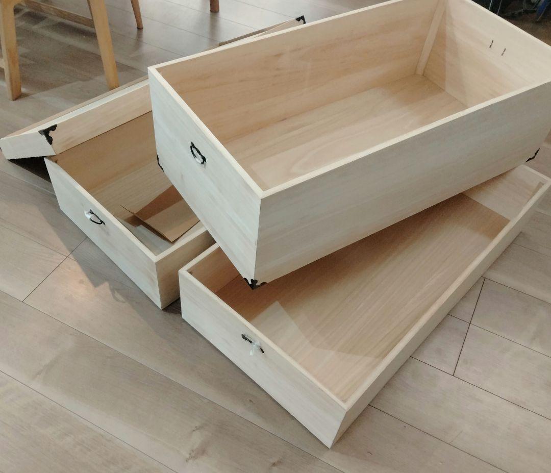 桐箱　木製収納ボックス 3段 スタッキング可能