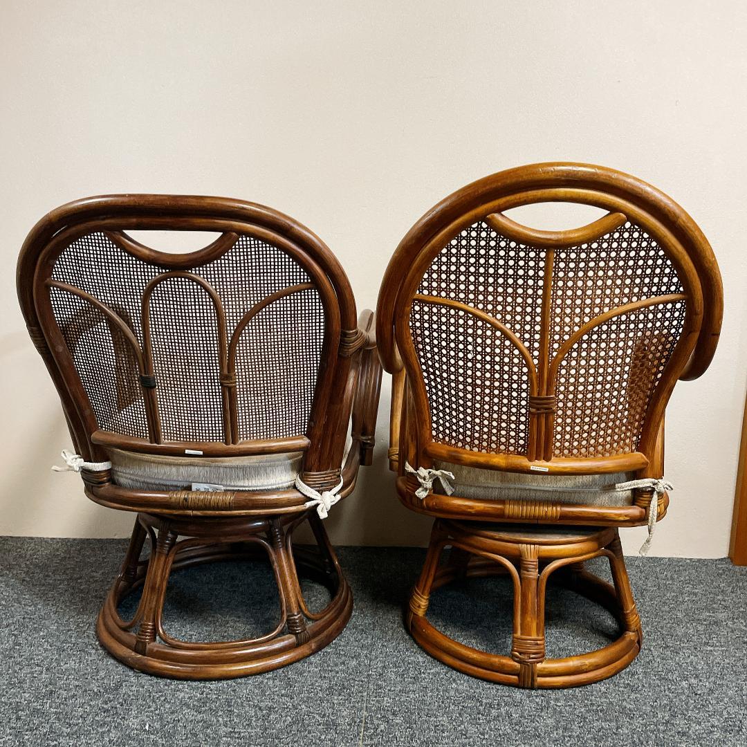 美品　回転座椅子 和モダン 座椅子 昭和レトロ アンティーク ラタンチェア