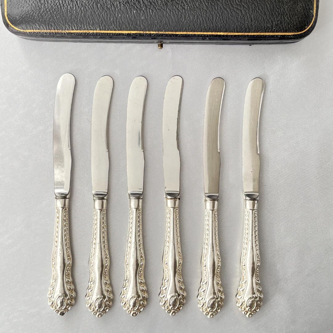 【C H Davis】 【純銀ハンドル】ティーナイフ 6本 ケース 1902年