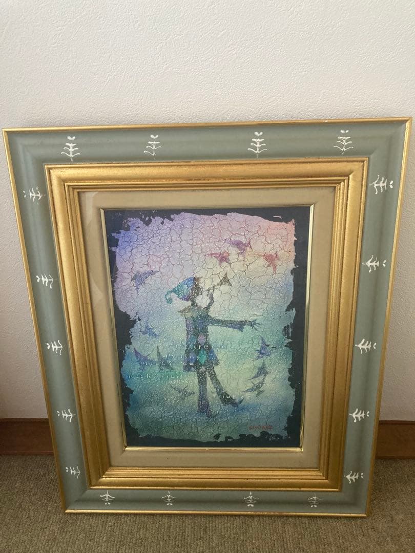 藤岡しんたろう　油彩画 鳥とラッパ吹き