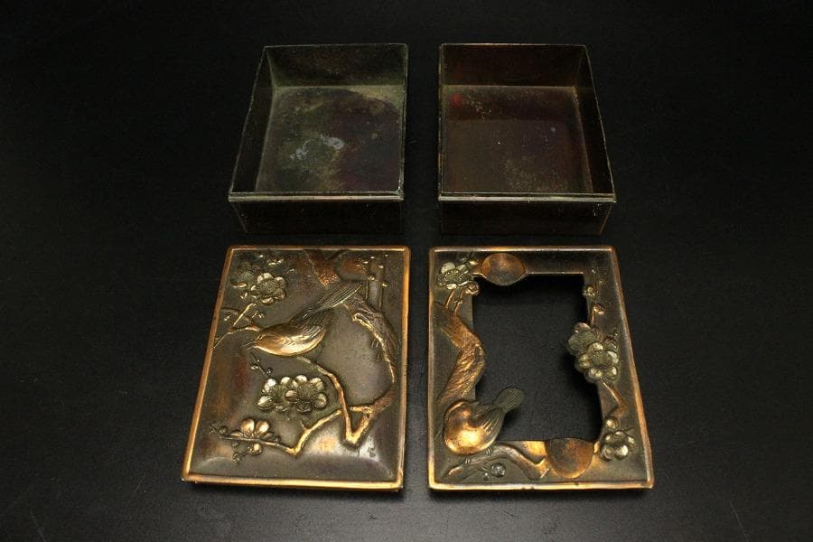 煙草盆 草花鳥文様 銅(メ1776)