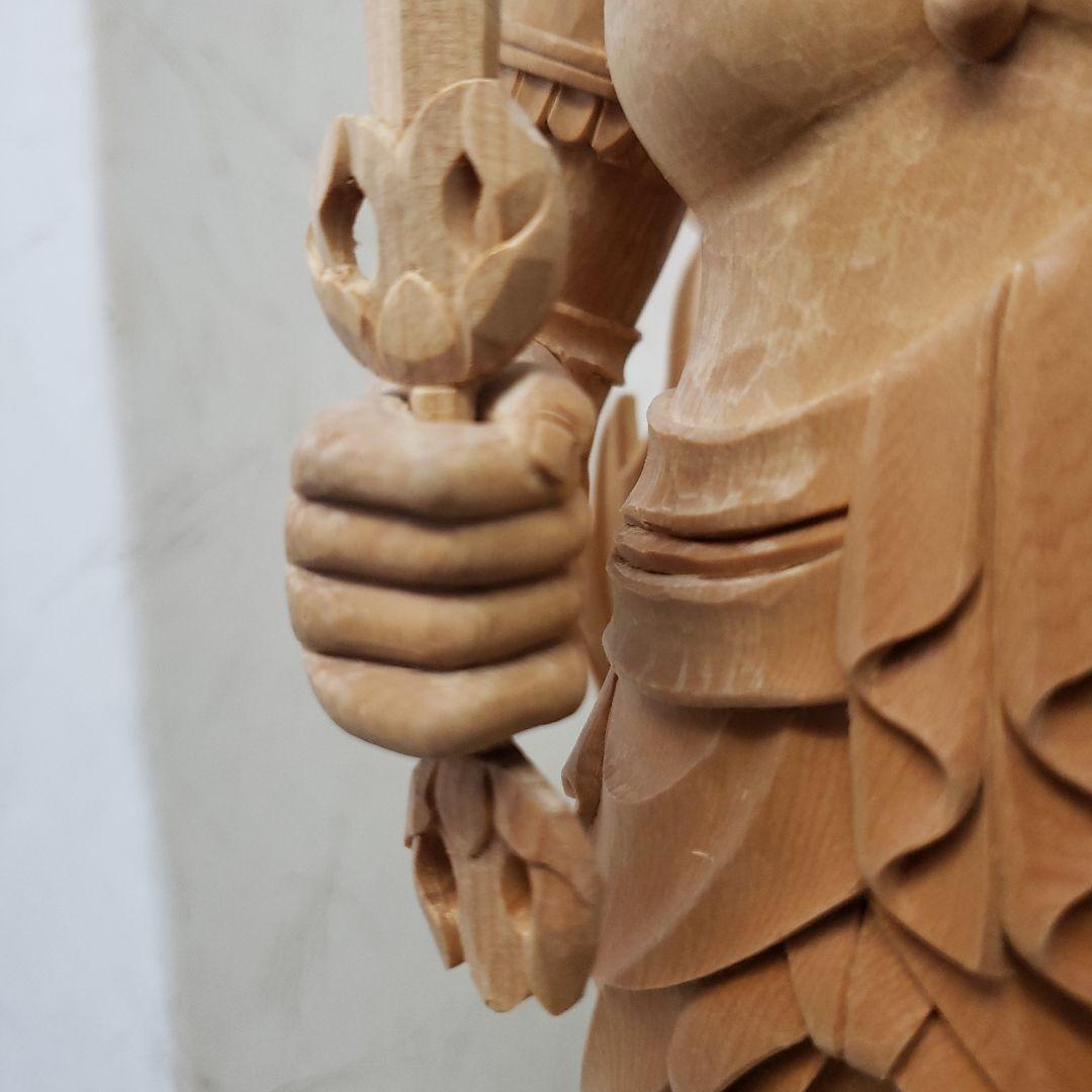 Ｂフライデー蔵出し特価極上彫り★白木材 不動明王立像１尺立★お不動さん火の鳥彫り