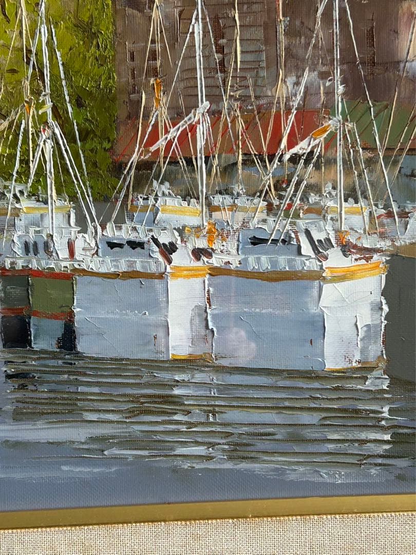 黒沢久 クロワジック港　港の風景 油彩画　フランス美術展出品