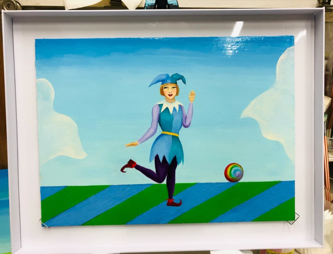 青いピエロNo3　アルルカン　油絵　絵画　絵　アート　インテリア　額入り